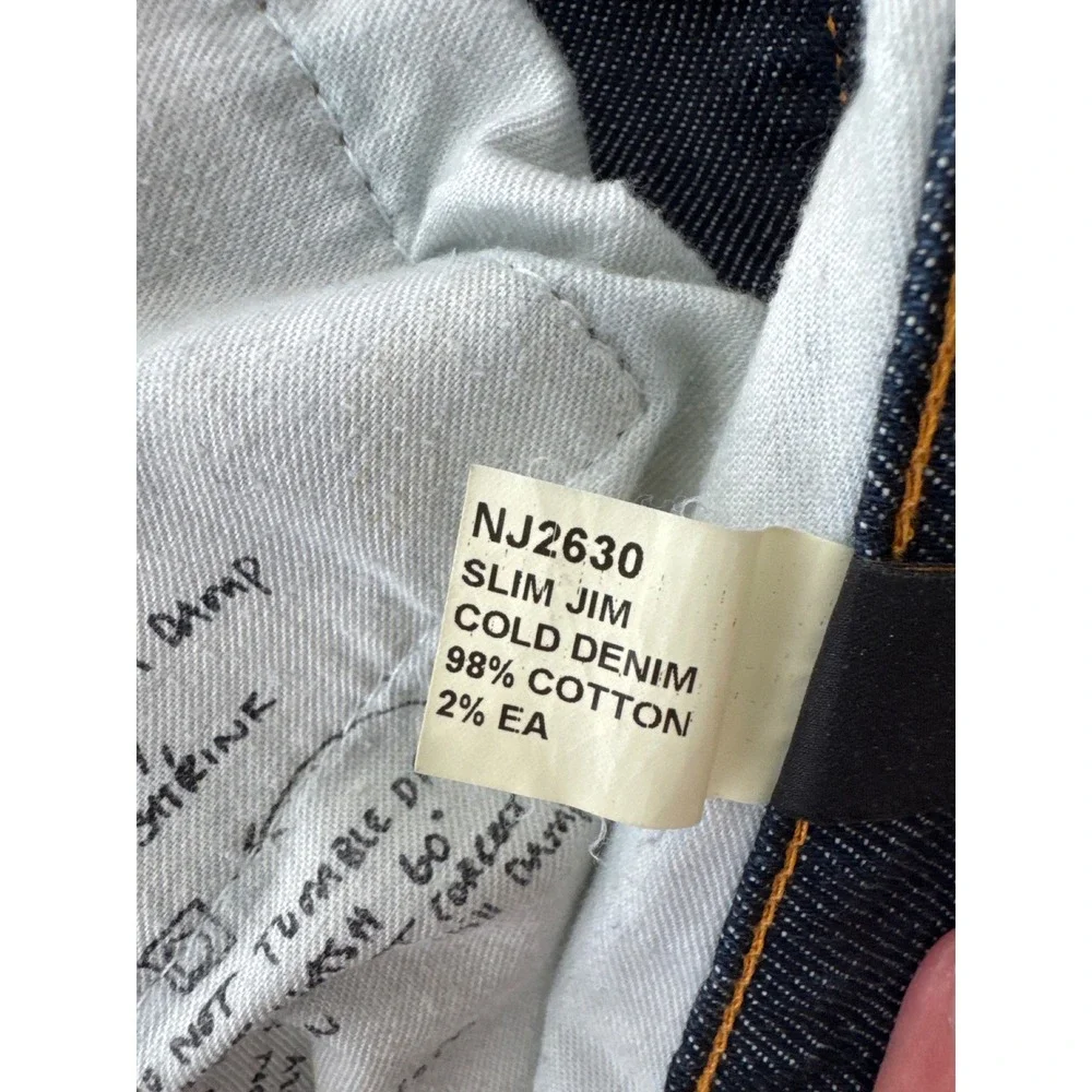 Nudie Jeans Co Slim Jim Dry Indigo Denim Jeans Mens 33x34 Orange Stitch